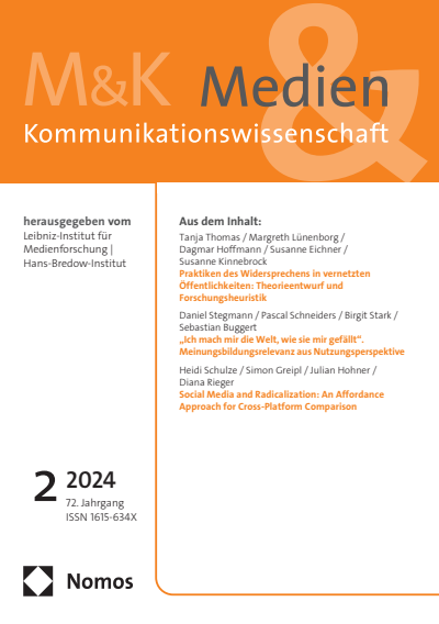 Cover of Volume: M&K Medien & Kommunikationswissenschaft Volume 72 (2024), Edition 2