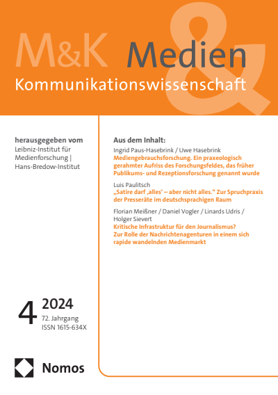 Cover of Volume: M&K Medien & Kommunikationswissenschaft Volume 72 (2024), Edition 4