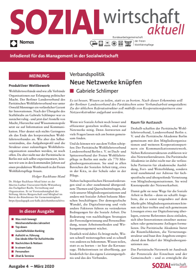 Cover der Ausgabe: Sozialwirtschaft aktuell (SWa) Jahrgang 30 (2020), Heft 4