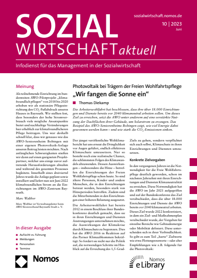 Cover der Ausgabe: Sozialwirtschaft aktuell (SWa) Jahrgang 33 (2023), Heft 10