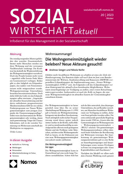 Cover der Ausgabe: Sozialwirtschaft aktuell (SWa) Jahrgang 33 (2023), Heft 20