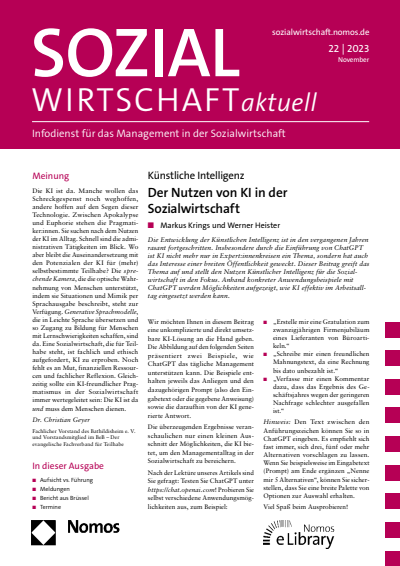 Cover der Ausgabe: Sozialwirtschaft aktuell (SWa) Jahrgang 33 (2023), Heft 22