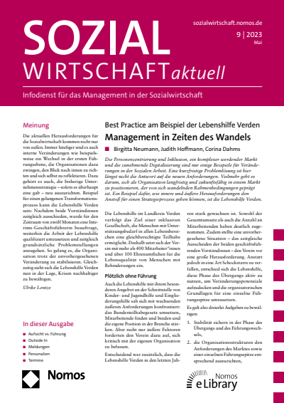 Cover der Ausgabe: Sozialwirtschaft aktuell (SWa) Jahrgang 33 (2023), Heft 9