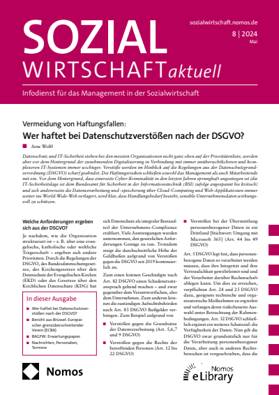 Cover der Ausgabe: Sozialwirtschaft aktuell (SWa) Jahrgang 34 (2024), Heft 8
