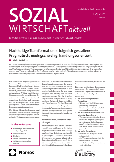 Cover der Ausgabe: Sozialwirtschaft aktuell (SWa) Jahrgang 35 (2025), Heft 1-2