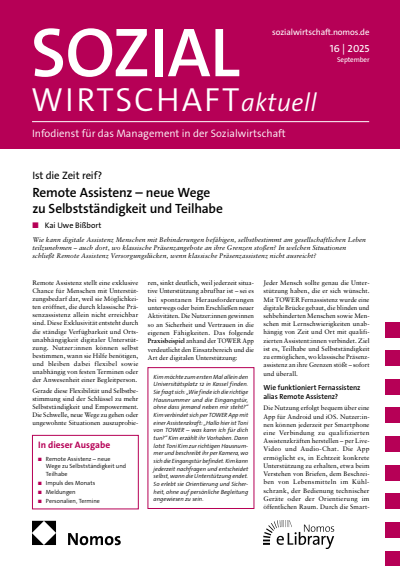 Cover der Ausgabe: Sozialwirtschaft aktuell (SWa) Jahrgang 35 (2025), Heft 16
