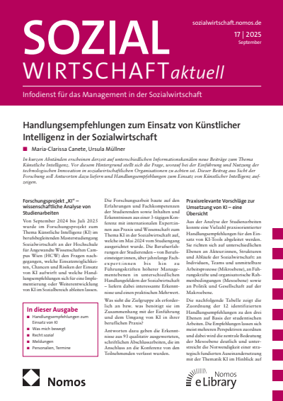 Cover der Ausgabe: Sozialwirtschaft aktuell (SWa) Jahrgang 35 (2025), Heft 17
