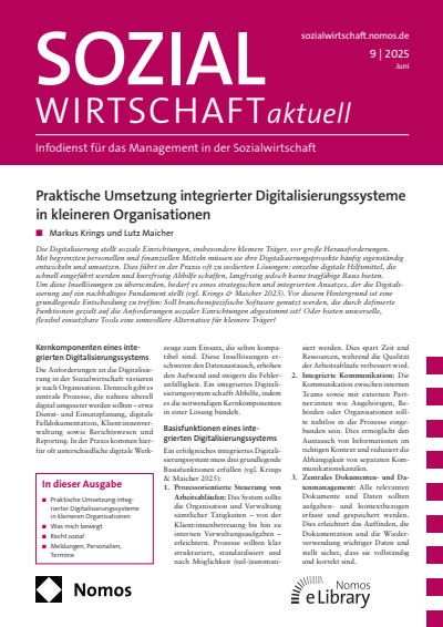 Cover der Ausgabe: Sozialwirtschaft aktuell (SWa) Jahrgang 35 (2025), Heft 9