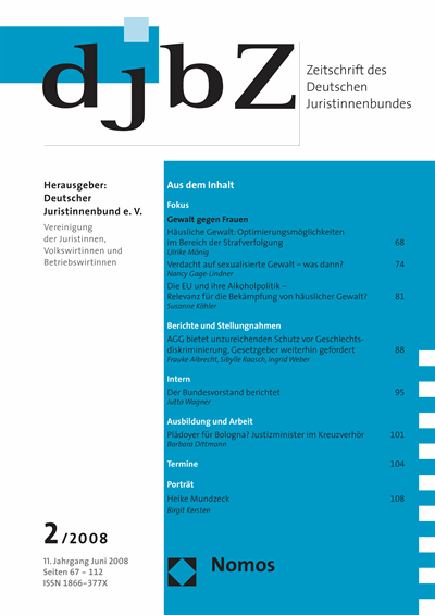Cover der Ausgabe: djbZ Zeitschrift des Deutschen Juristinnenbundes Jahrgang 11 (2008), Heft 2