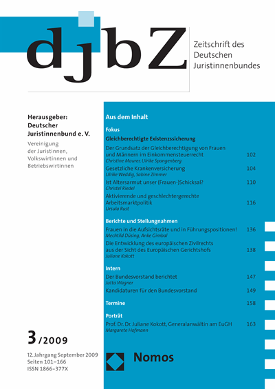 Cover der Ausgabe: djbZ Zeitschrift des Deutschen Juristinnenbundes Jahrgang 12 (2009), Heft 3