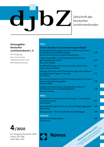 Cover der Ausgabe: djbZ Zeitschrift des Deutschen Juristinnenbundes Jahrgang 23 (2020), Heft 4