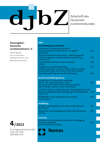 Cover der Ausgabe: djbZ Zeitschrift des Deutschen Juristinnenbundes Jahrgang 25 (2022), Heft 4