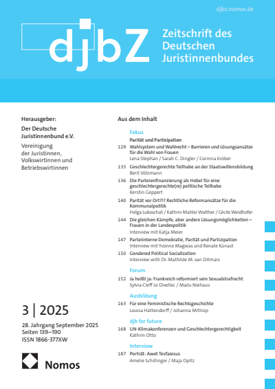 Cover der Ausgabe: djbZ Zeitschrift des Deutschen Juristinnenbundes Jahrgang 28 (2025), Heft 3