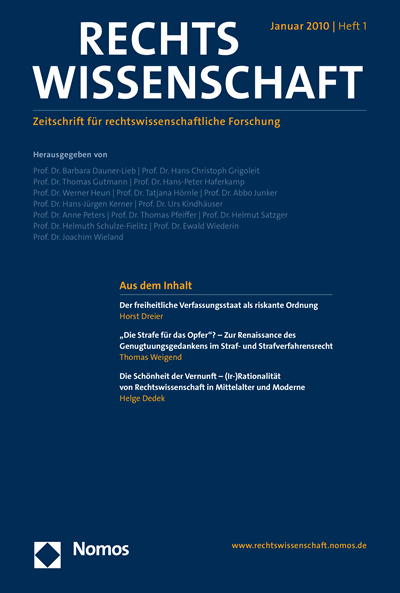 Cover der Ausgabe: RW Rechtswissenschaft Jahrgang 1 (2010), Heft 1