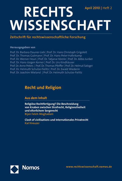 Cover der Ausgabe: RW Rechtswissenschaft Jahrgang 1 (2010), Heft 2