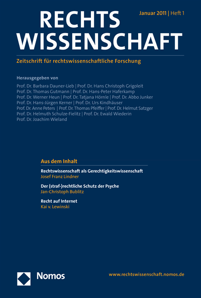 Cover der Ausgabe: RW Rechtswissenschaft Jahrgang 2 (2011), Heft 1