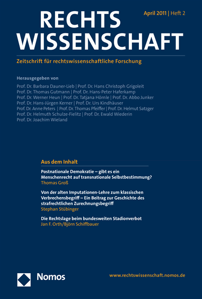 Cover der Ausgabe: RW Rechtswissenschaft Jahrgang 2 (2011), Heft 2