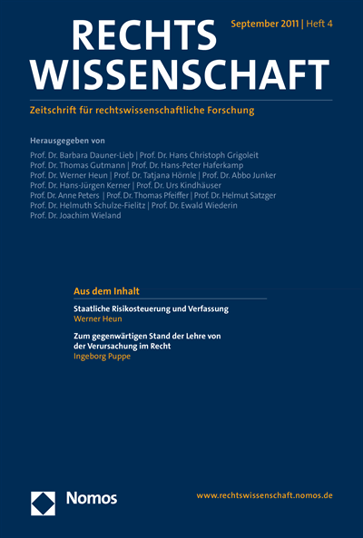 Cover der Ausgabe: RW Rechtswissenschaft Jahrgang 2 (2011), Heft 4