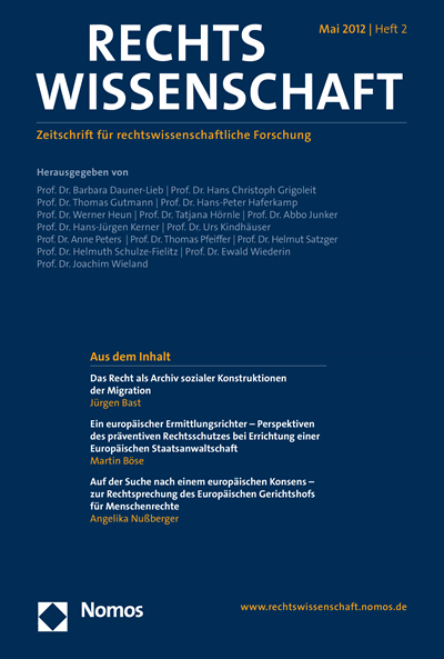 Cover der Ausgabe: RW Rechtswissenschaft Jahrgang 3 (2012), Heft 2