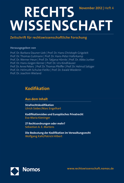 Cover der Ausgabe: RW Rechtswissenschaft Jahrgang 3 (2012), Heft 4