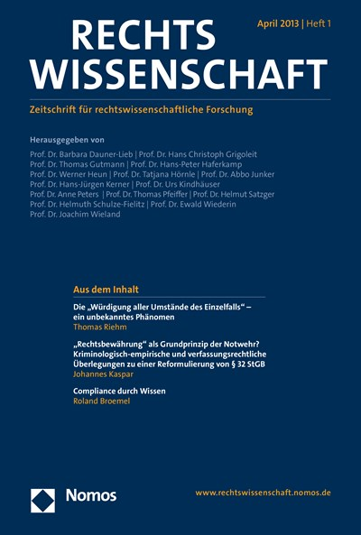 Cover der Ausgabe: RW Rechtswissenschaft Jahrgang 4 (2013), Heft 1