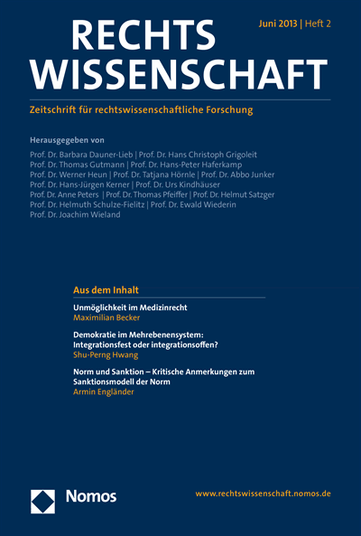 Cover der Ausgabe: RW Rechtswissenschaft Jahrgang 4 (2013), Heft 2