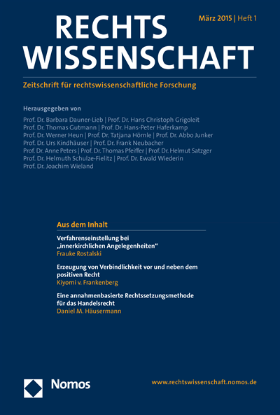 Cover der Ausgabe: RW Rechtswissenschaft Jahrgang 6 (2015), Heft 1