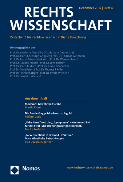 Cover der Ausgabe: RW Rechtswissenschaft Jahrgang 8 (2017), Heft 4