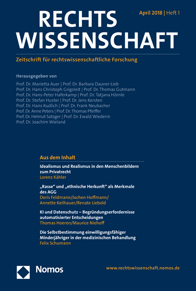 Cover der Ausgabe: RW Rechtswissenschaft Jahrgang 9 (2018), Heft 1