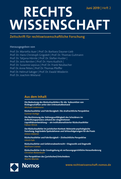 Cover der Ausgabe: RW Rechtswissenschaft Jahrgang 10 (2019), Heft 2