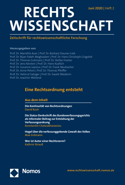Cover der Ausgabe: RW Rechtswissenschaft Jahrgang 11 (2020), Heft 2