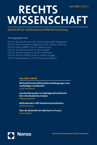 Cover der Ausgabe: RW Rechtswissenschaft Jahrgang 12 (2021), Heft 2