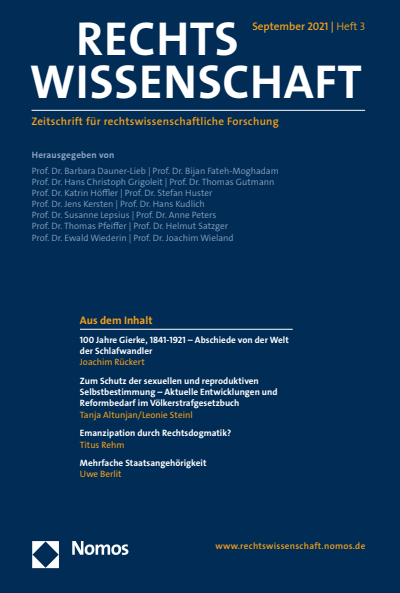 Cover der Ausgabe: RW Rechtswissenschaft Jahrgang 12 (2021), Heft 3