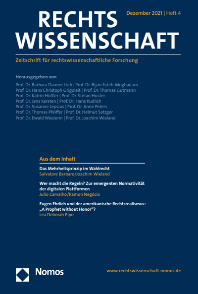 Cover der Ausgabe: RW Rechtswissenschaft Jahrgang 12 (2021), Heft 4