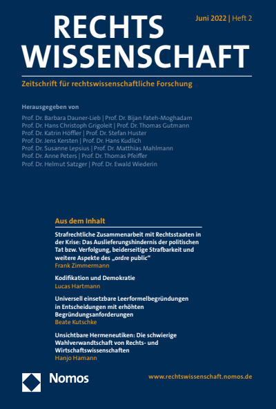 Cover der Ausgabe: RW Rechtswissenschaft Jahrgang 13 (2022), Heft 2
