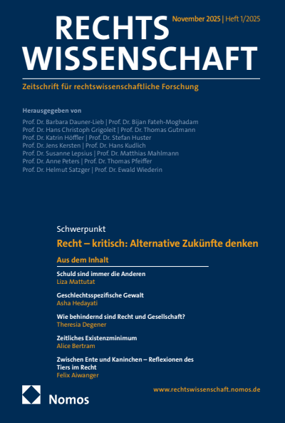Cover der Ausgabe: RW Rechtswissenschaft Jahrgang 16 (2025), Heft 1
