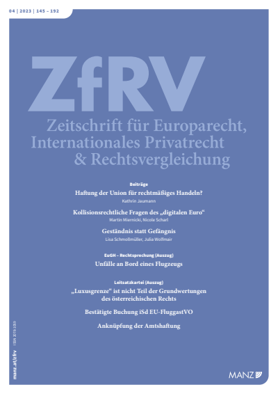 Cover der Ausgabe: ZfRV Zeitschrift für Europarecht, Int. Privatrecht und Rechtsvergleichung Jahrgang 64 (2023), Heft 4