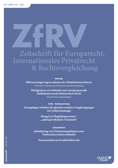 Cover der Ausgabe: ZfRV Zeitschrift für Europarecht, Int. Privatrecht und Rechtsvergleichung Jahrgang 65 (2024), Heft 3