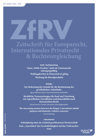 Cover der Ausgabe: ZfRV Zeitschrift für Europarecht, Int. Privatrecht und Rechtsvergleichung Jahrgang 65 (2024), Heft 4