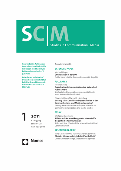 Cover der Ausgabe: SCM Studies in Communication and Media Jahrgang 0 (2011), Heft 1
