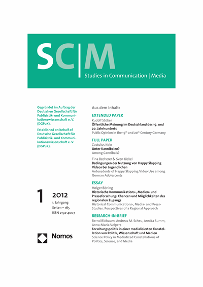 Cover of Volume: SCM Studies in Communication and Media Volume 1 (2012), Edition 1
