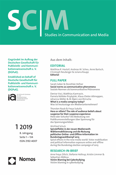 Cover der Ausgabe: SCM Studies in Communication and Media Jahrgang 8 (2019), Heft 1