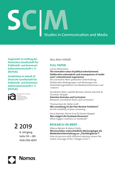 Cover der Ausgabe: SCM Studies in Communication and Media Jahrgang 8 (2019), Heft 2