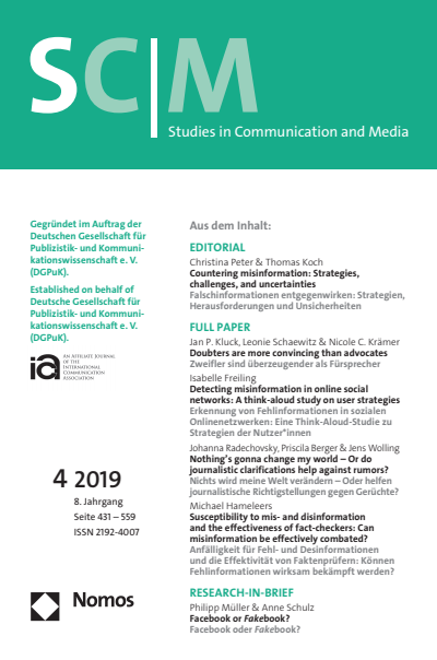 Cover der Ausgabe: SCM Studies in Communication and Media Jahrgang 8 (2019), Heft 4