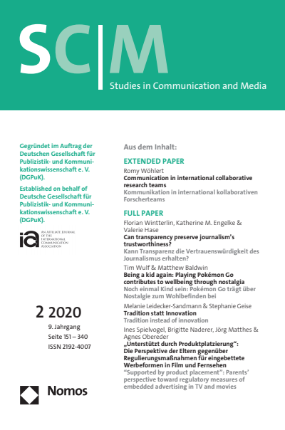Cover der Ausgabe: SCM Studies in Communication and Media Jahrgang 9 (2020), Heft 2