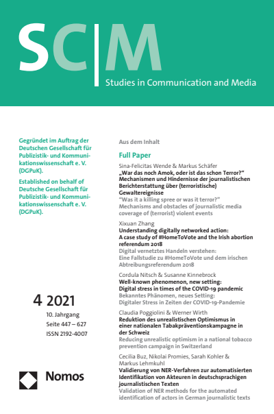 Cover der Ausgabe: SCM Studies in Communication and Media Jahrgang 10 (2021), Heft 4