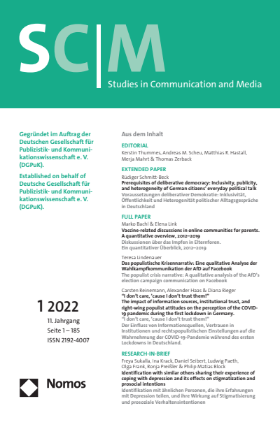 Cover der Ausgabe: SCM Studies in Communication and Media Jahrgang 11 (2022), Heft 1