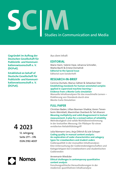 Cover der Ausgabe: SCM Studies in Communication and Media Jahrgang 12 (2023), Heft 4