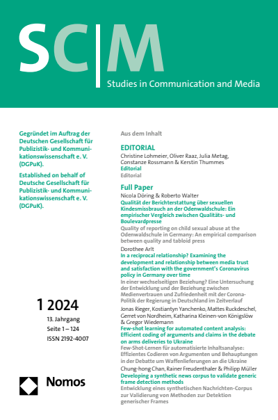 Cover der Ausgabe: SCM Studies in Communication and Media Jahrgang 13 (2024), Heft 1
