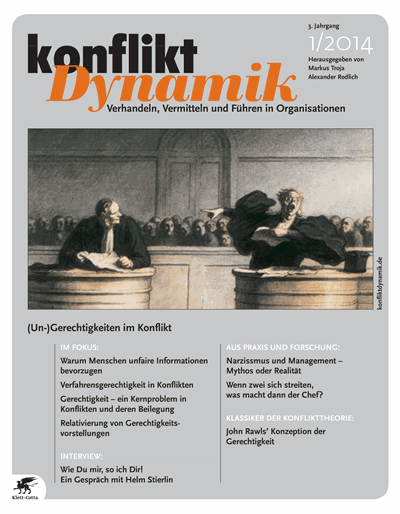 Cover der Ausgabe: Konfliktdynamik Jahrgang 3 (2014), Heft 1